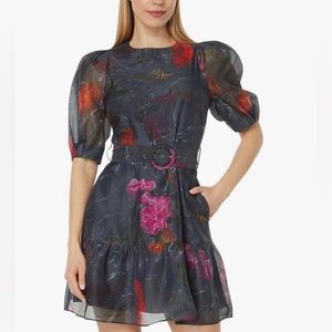 Ted Baker Tatya Puff Sleeve Floral Mini Dress Size 2 US